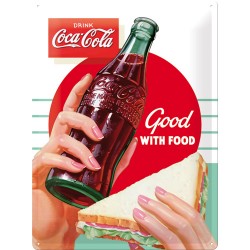Placa metalica - Coca Cola - Good with Food - 30x40 cm